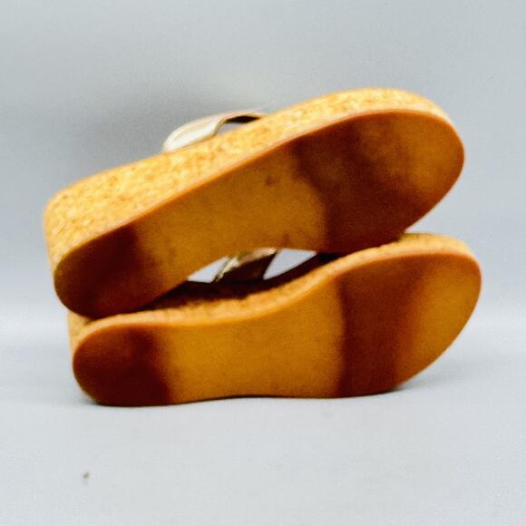 K Jacques St Tropez Sandals Womens 8 Gold Leather Wedge Platform Cork Thong Shoe - Picture 9 of 12